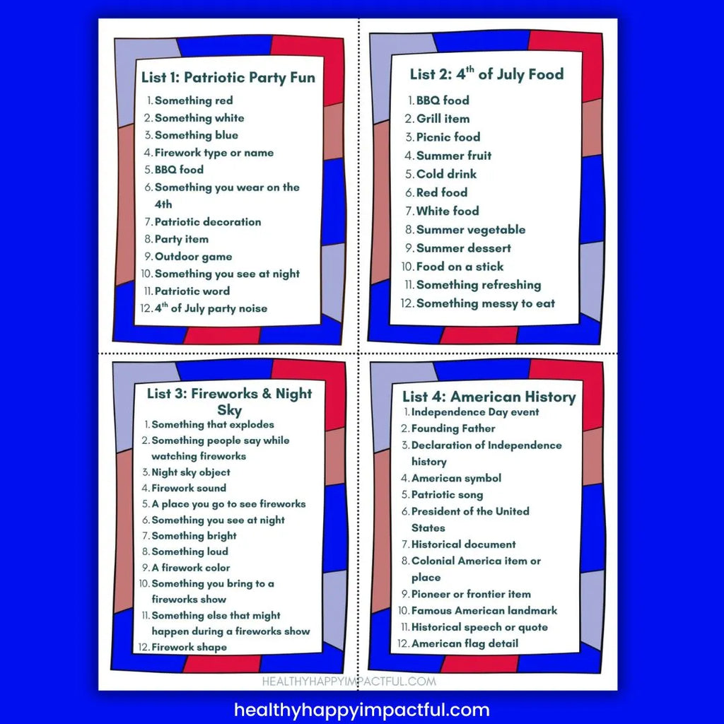4th of July Scattergories Game