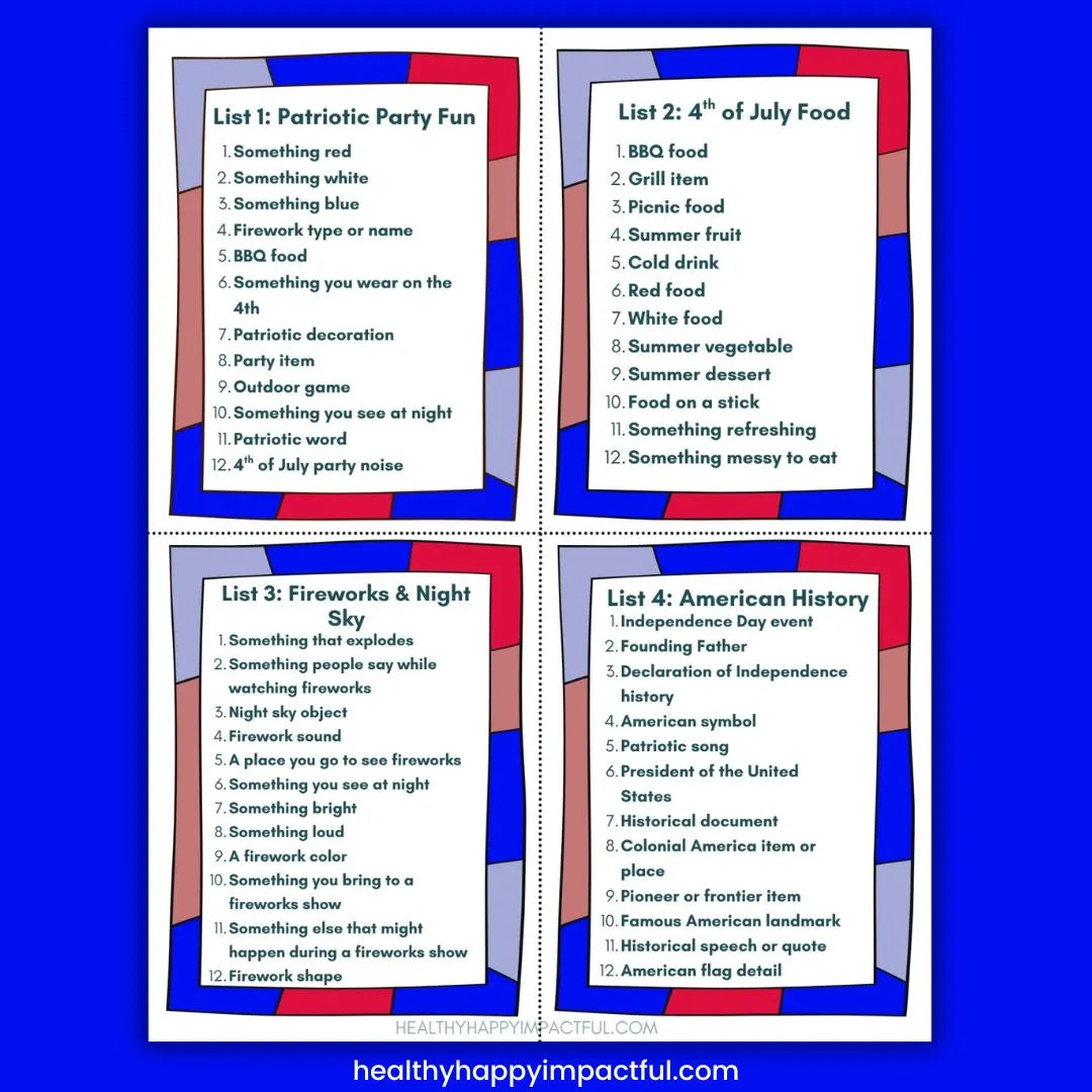 4th of July Scattergories Game