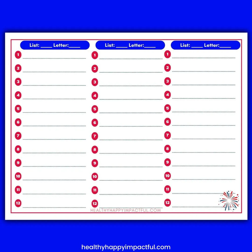 4th of July Scattergories Game
