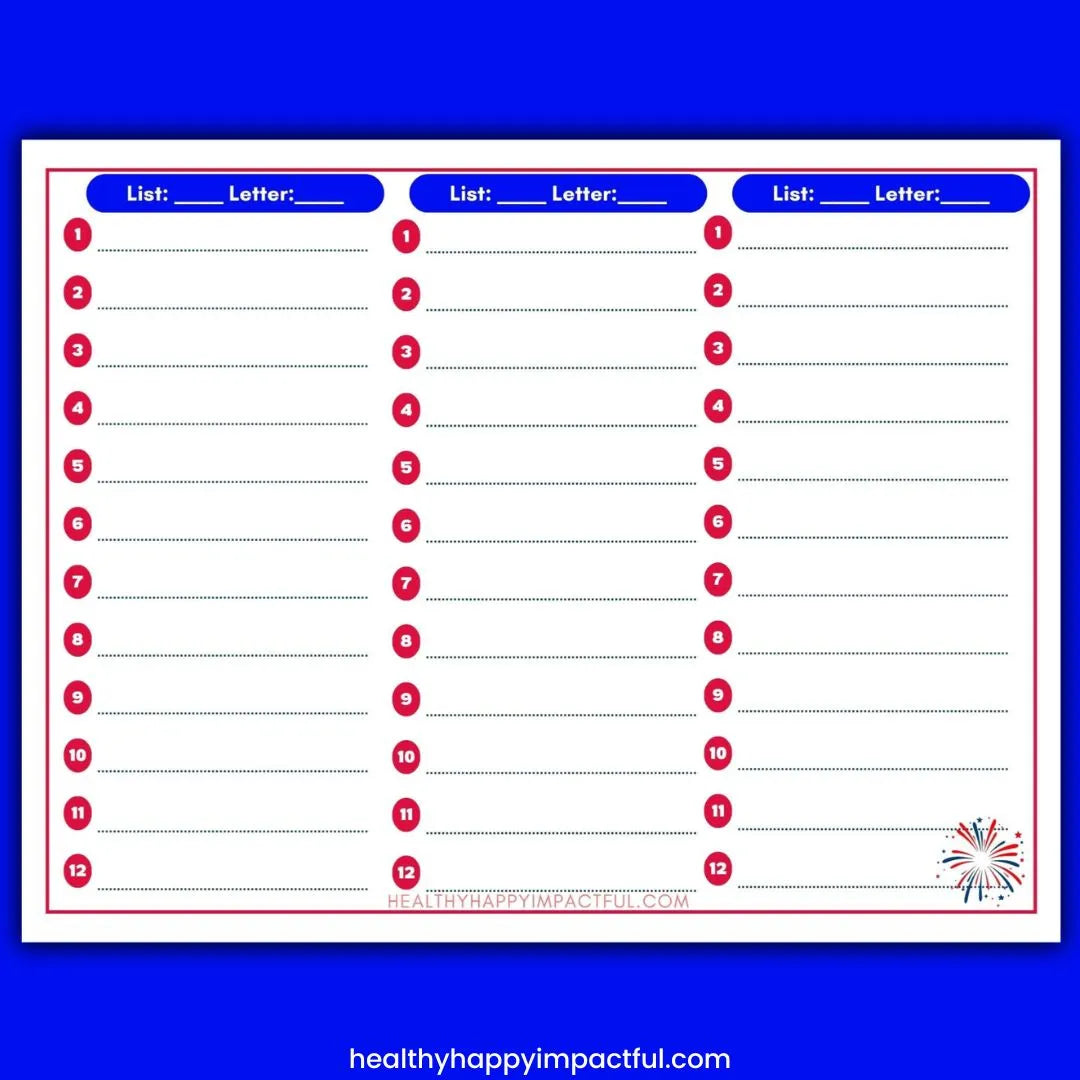 4th of July Scattergories Game
