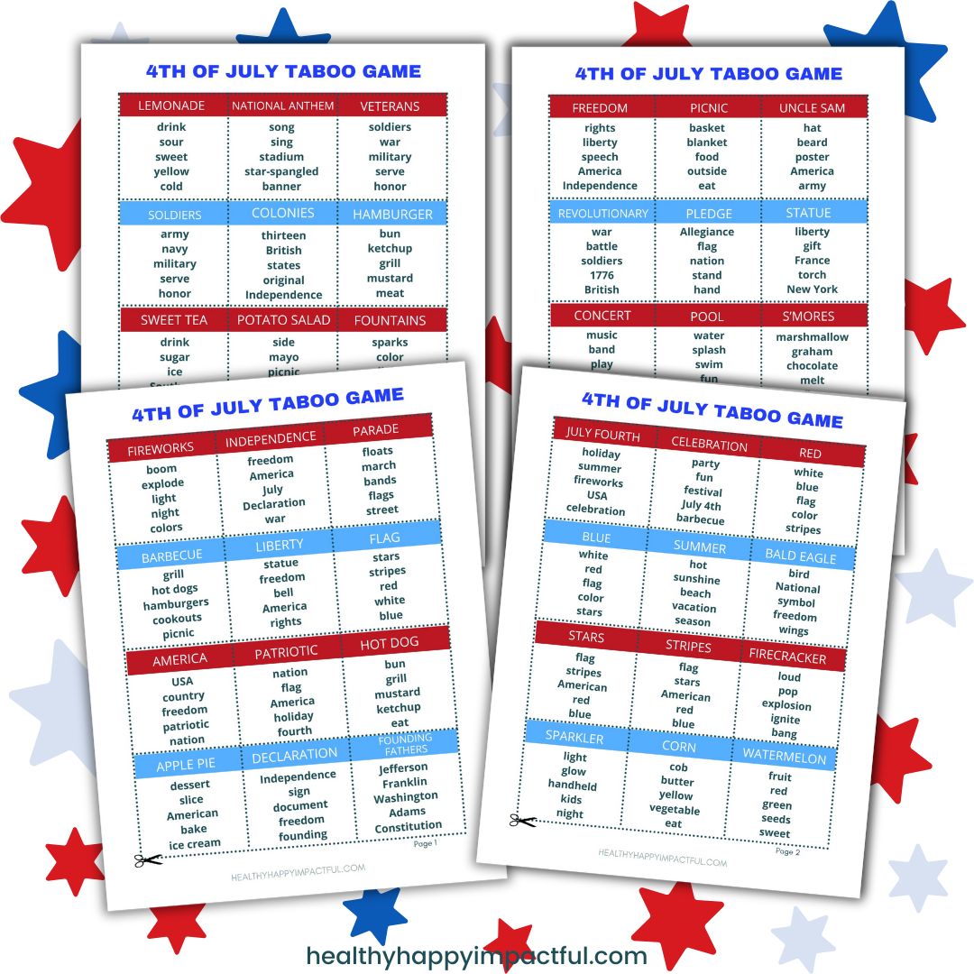 4th of July Taboo Cards