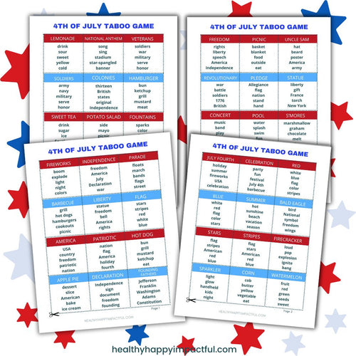 4th of July Taboo Cards