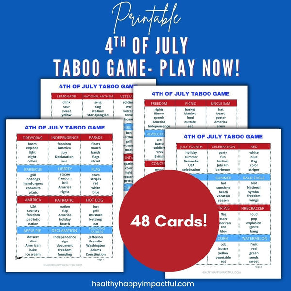 4th of July Taboo Cards