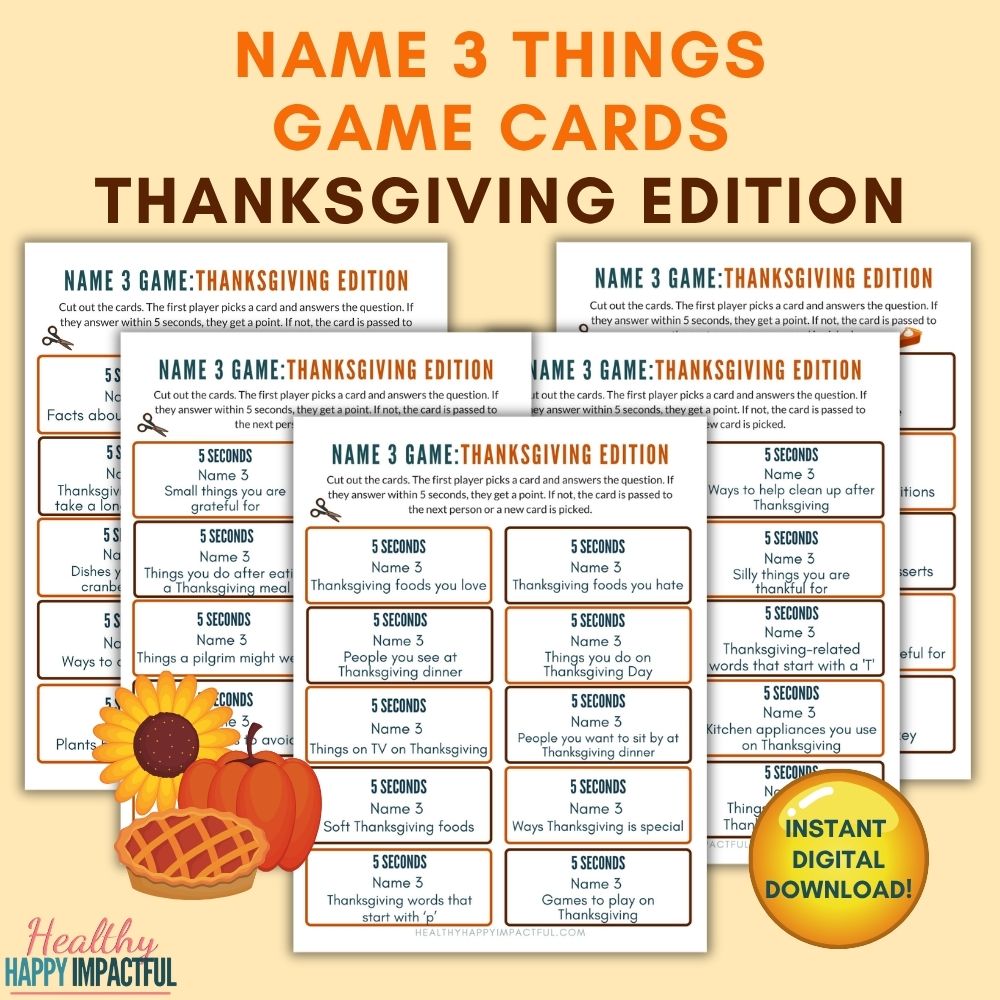 Thanksgiving Name 3 Things Game Cards - Big Laughs in Minutes