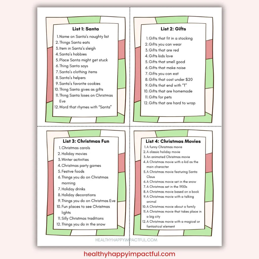 Christmas Scattergories Game