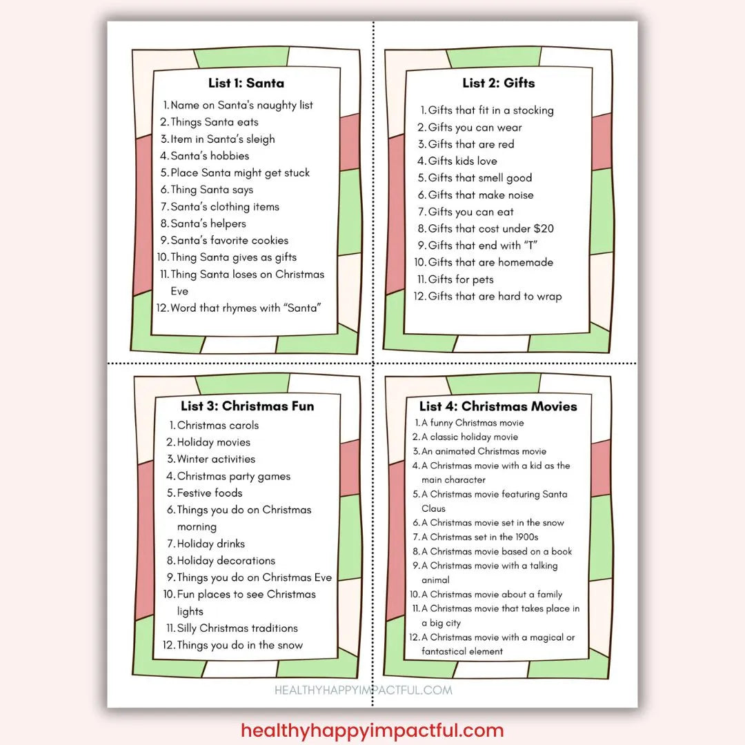 Christmas Scattergories Game
