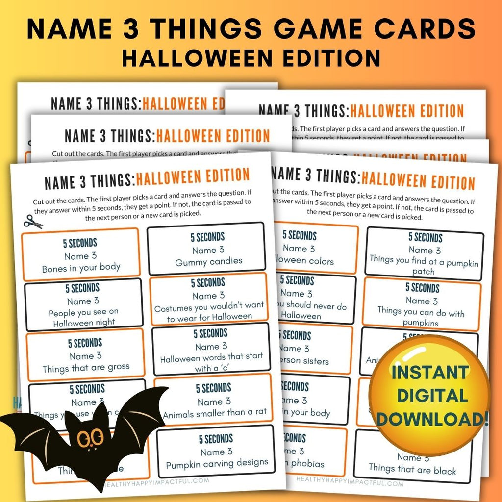 Halloween Name 3 Things Game Cards - You'll Be Cackling in 5 Seconds