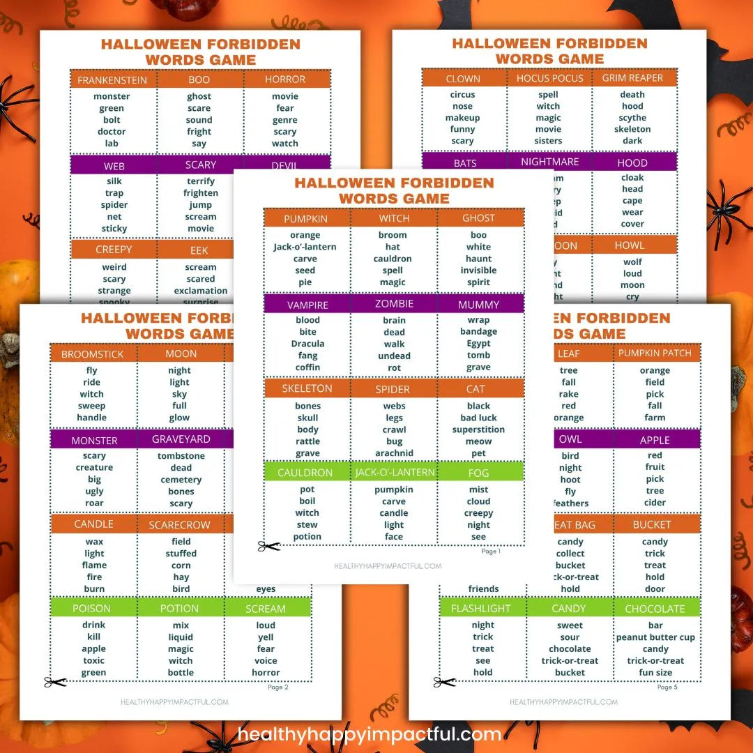 Halloween Forbidden Words Cards