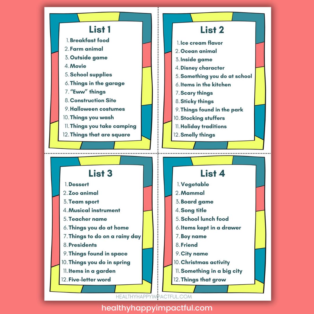 Fun Family Scattergories Game