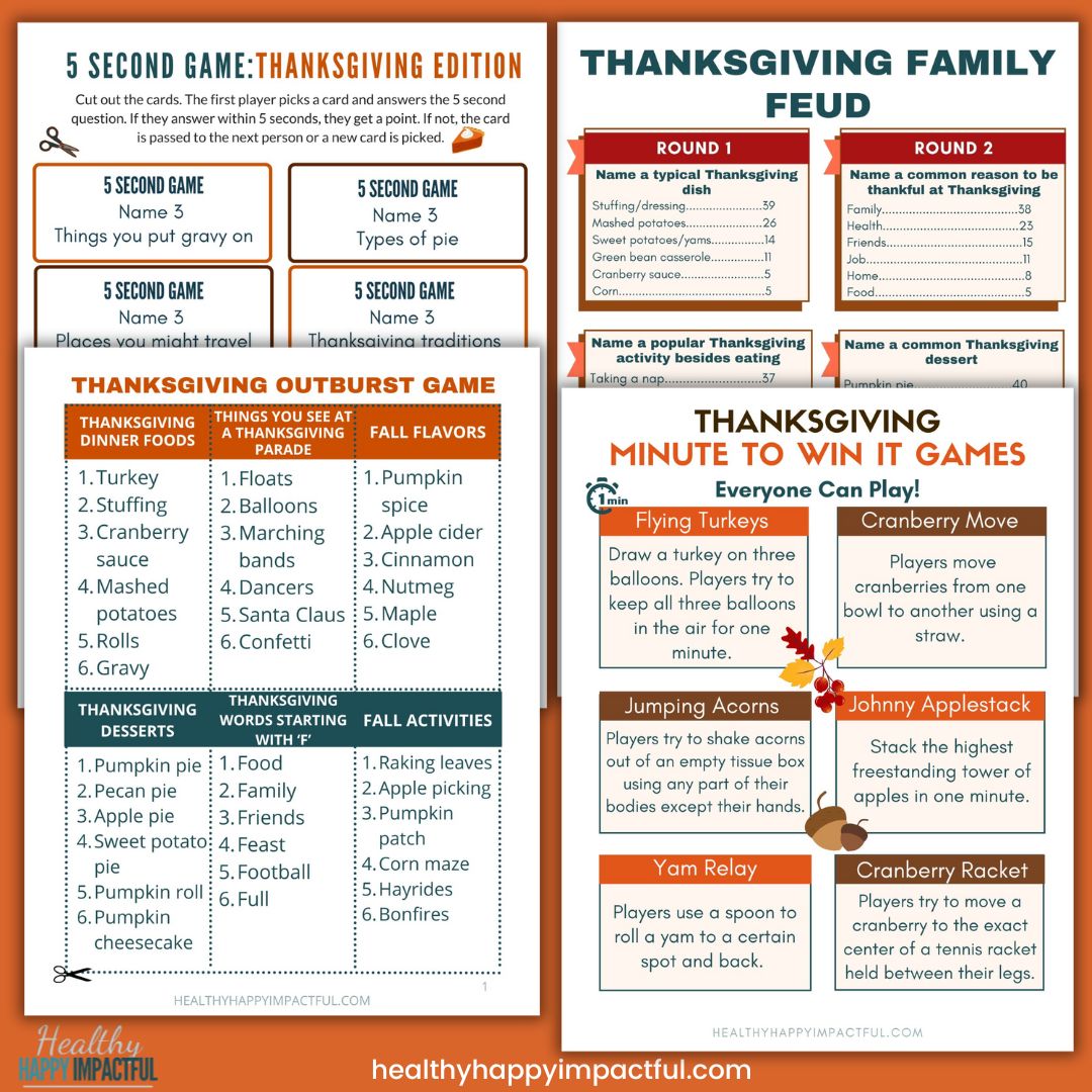 Turkey Time Thanksgiving Games Pack
