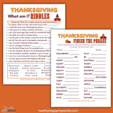 Turkey Time Thanksgiving Games Pack