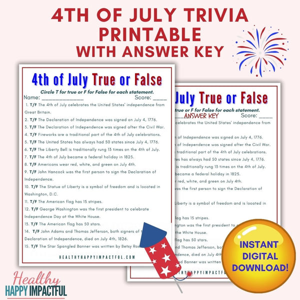 Patriotic 4th of July Trivia Printable