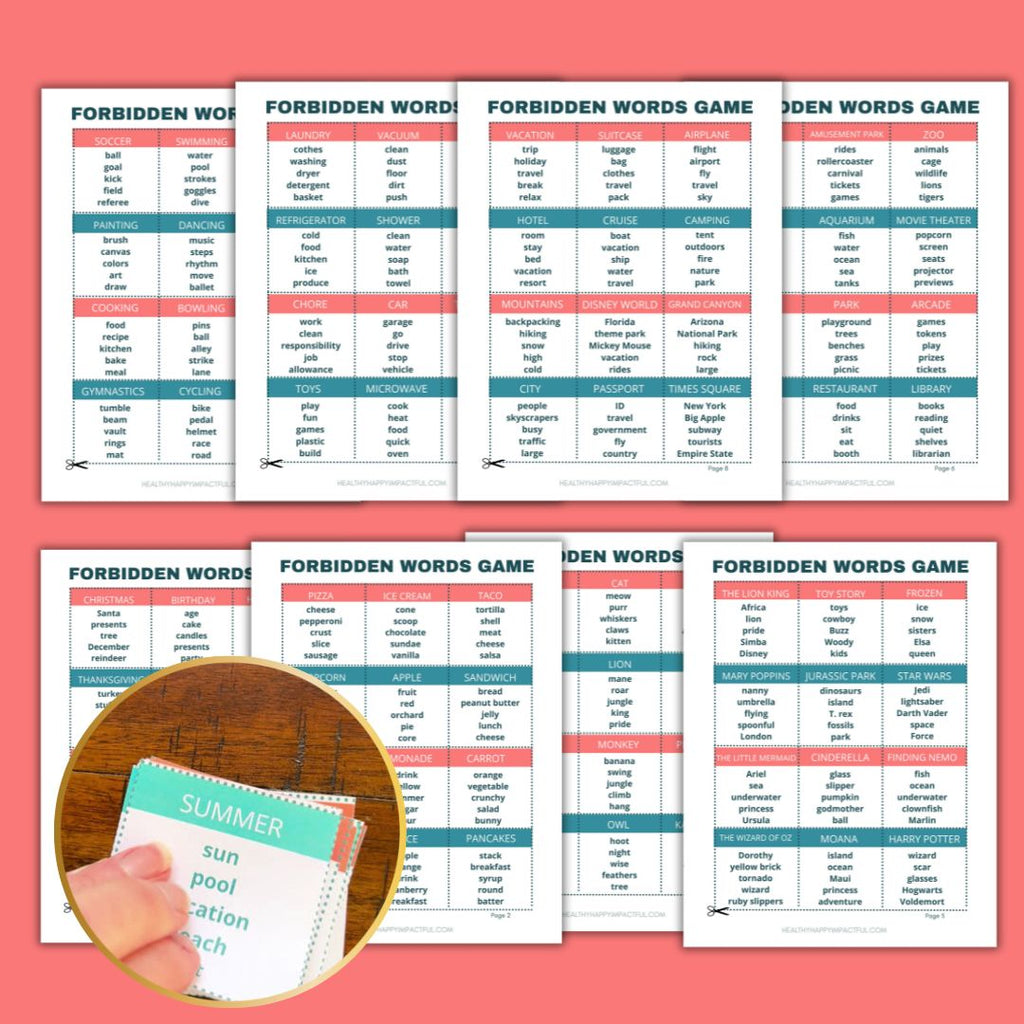 Fun Forbidden Word Game Cards - Instant download, uncontrollable laughter