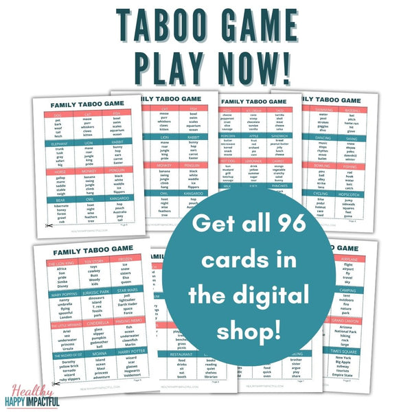 Fun Taboo Game Cards