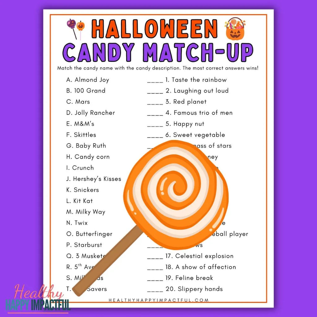 Halloween Candy Match-Up Printable Game