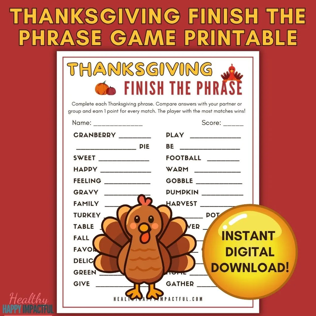 Thanksgiving Finish The Phrase Game Printable