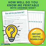 How Well Do You Know Me Questions Worksheet