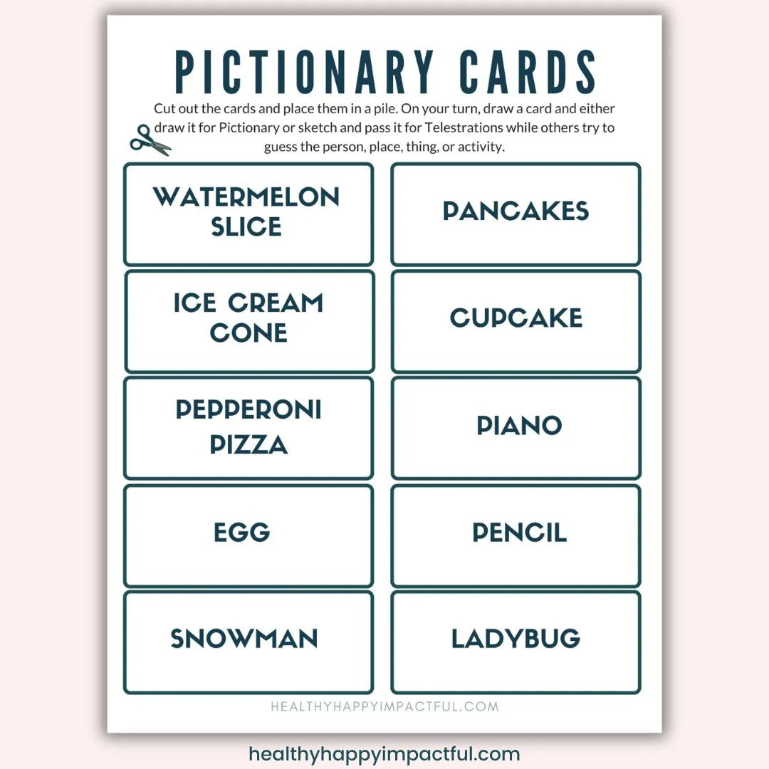 Pictionary B 80 Family Pictionary Game Cards - instant download, instant laughs ...