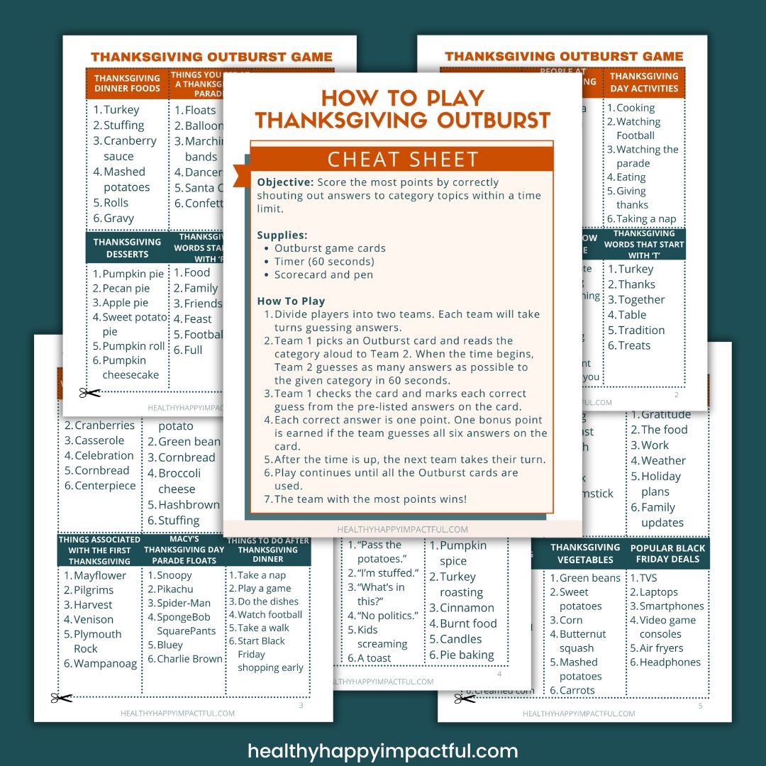 Thanksgiving Outburst Game Cards