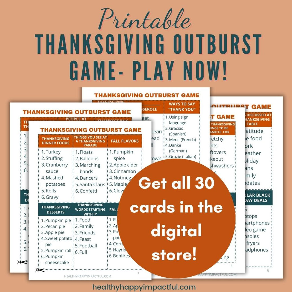 Thanksgiving Outburst Game Cards