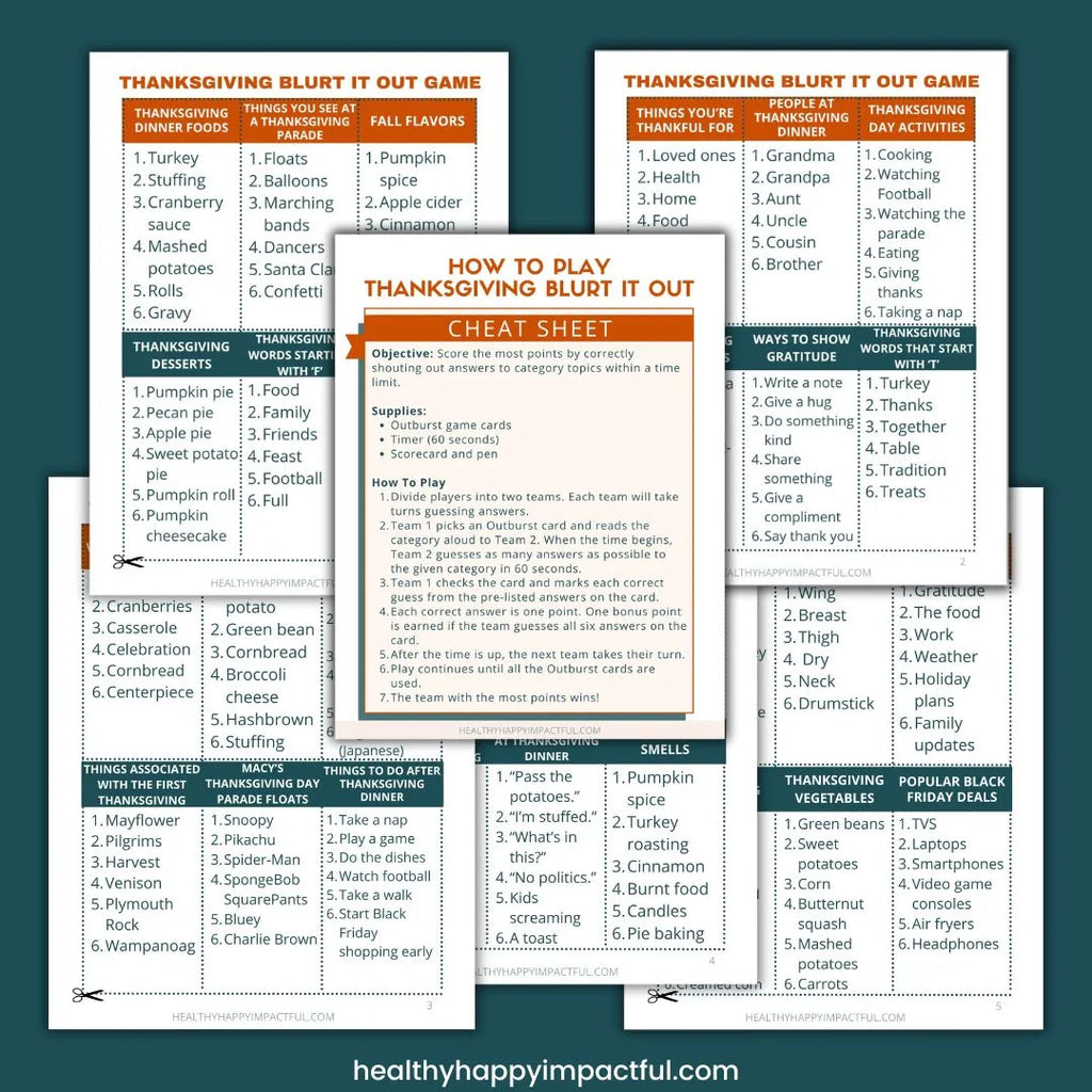 Thanksgiving Blurt It Out Game Cards- Shout It Out & Win!