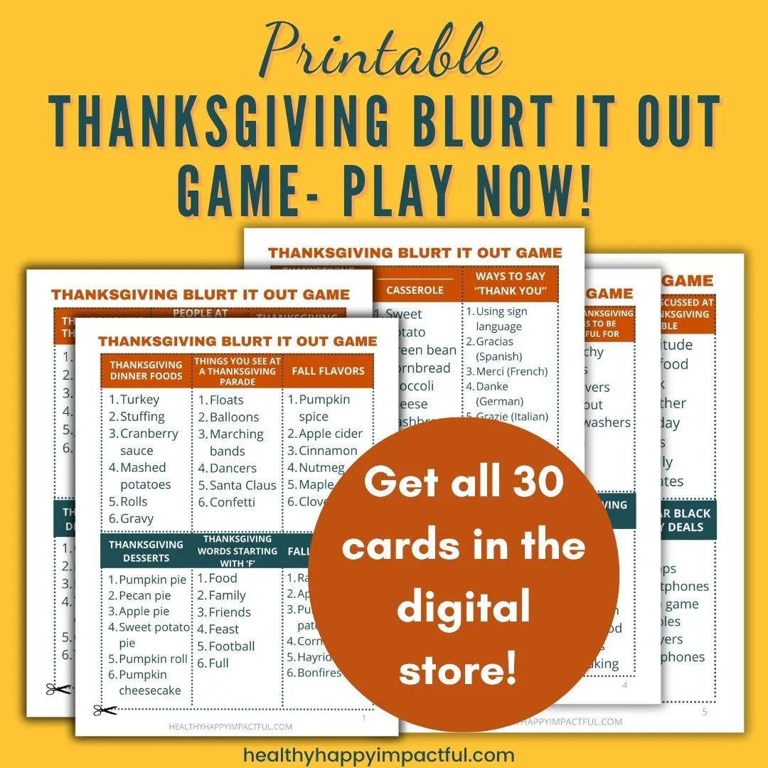 Thanksgiving Blurt It Out Game Cards- Shout It Out & Win!