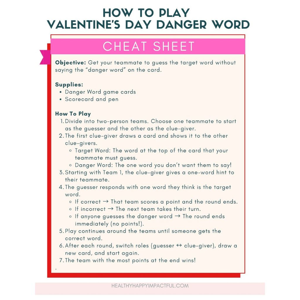 Valentine's Day Danger Word Game