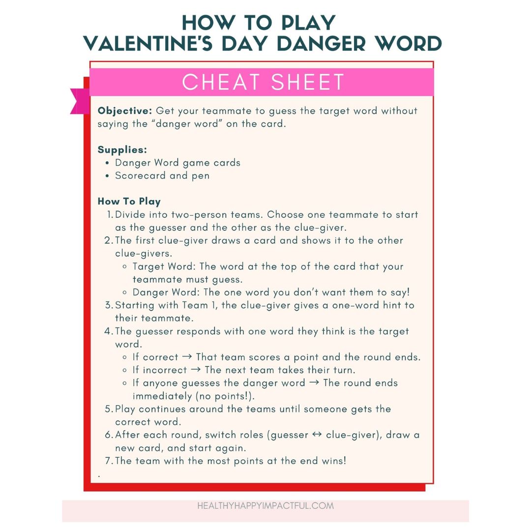 Valentine's Day Danger Word Game