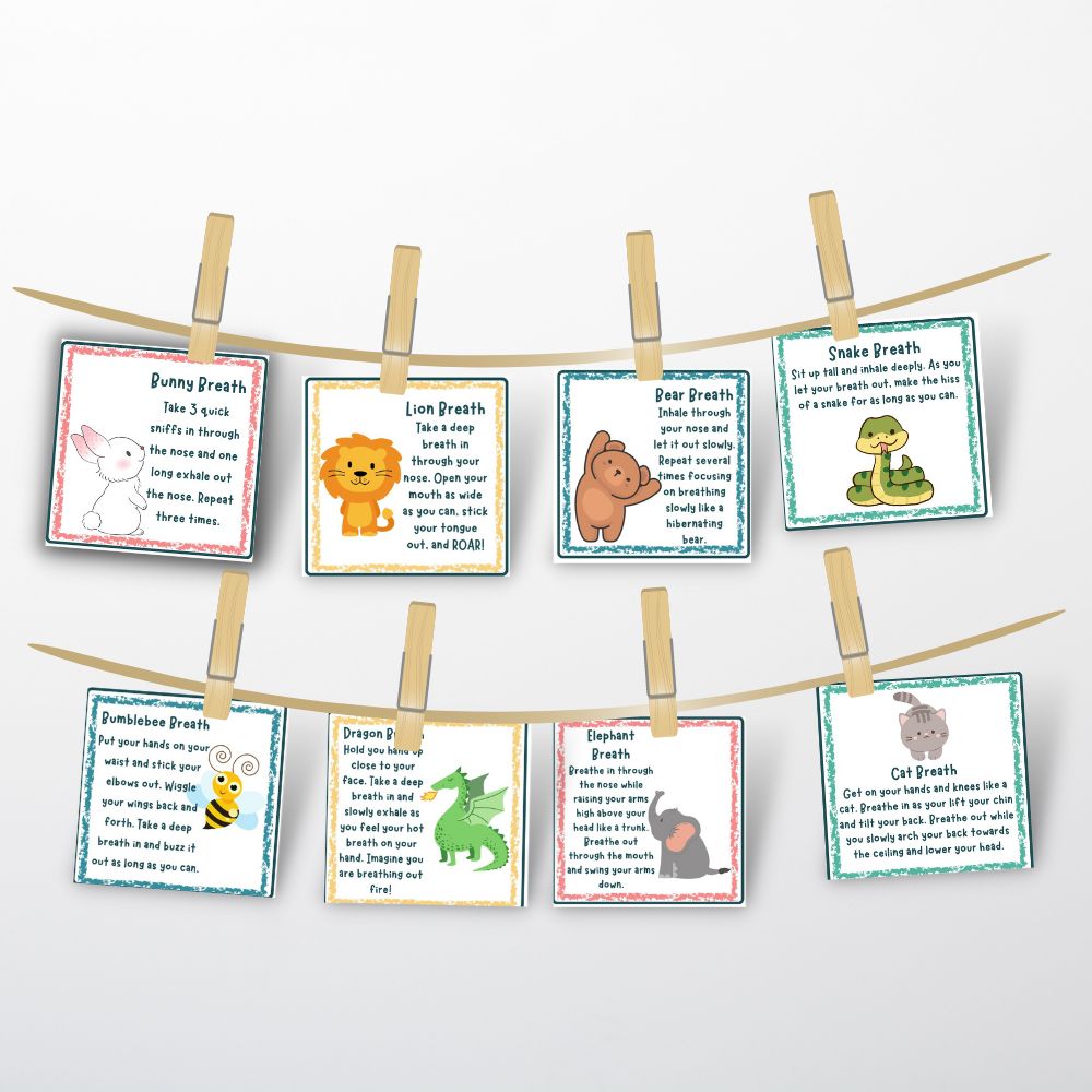 Animal Breathing Exercises For Kids Cards